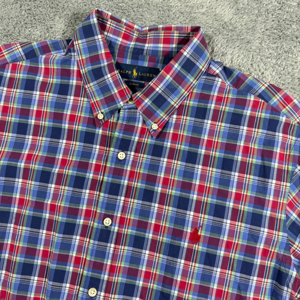 Polo Ralph Lauren Slim Fit Madras Plaid ColorFul Button Down Shirt Size‎ 2XL